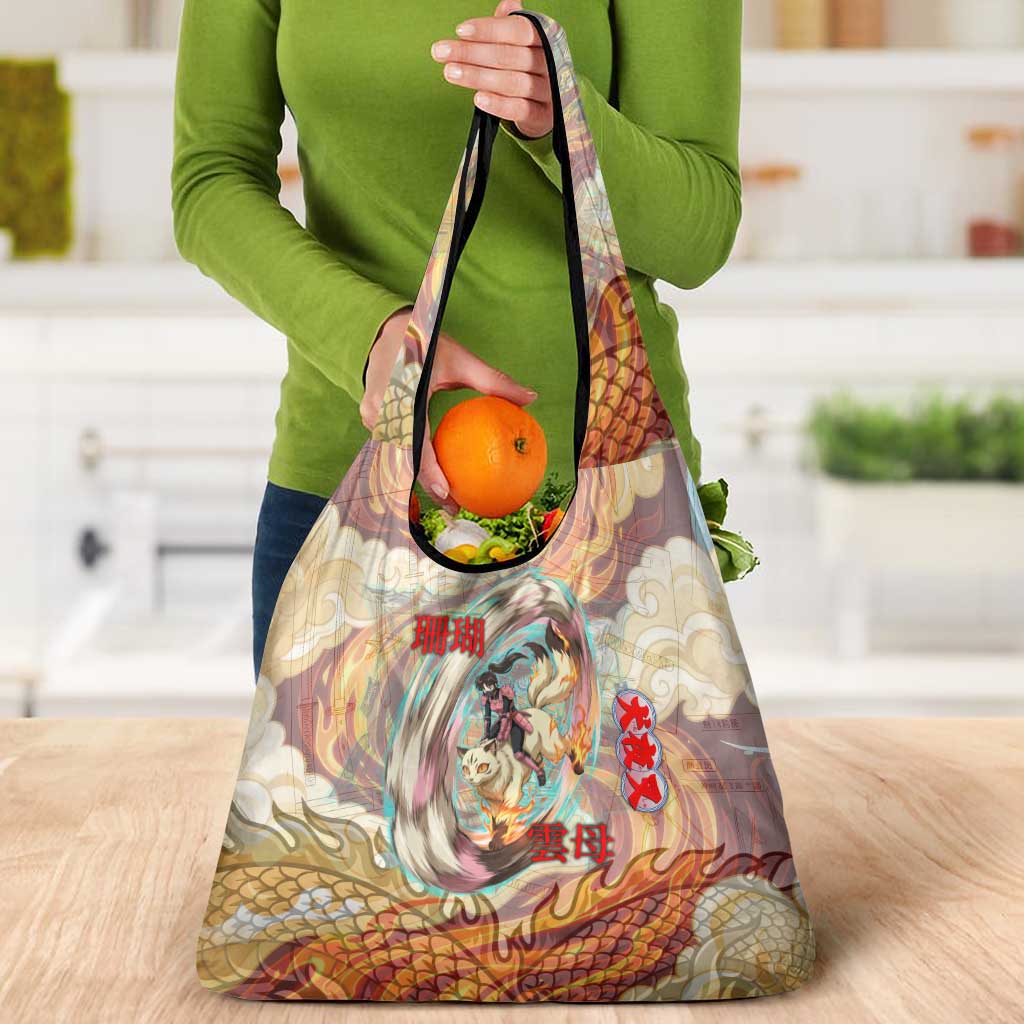 Sango and Kirara Inuyasha Series Grocery Bag Mythical Anime Style with Flame and Scale Motif