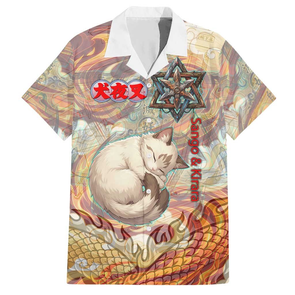 Sango and Kirara Inuyasha Series Hawaiian Shirt Mythical Anime Style with Flame and Scale Motif