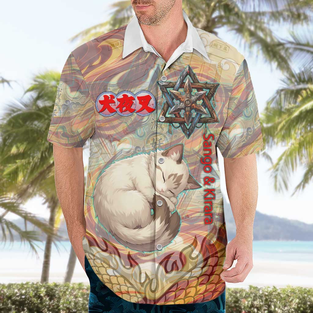 Sango and Kirara Inuyasha Series Hawaiian Shirt Mythical Anime Style with Flame and Scale Motif