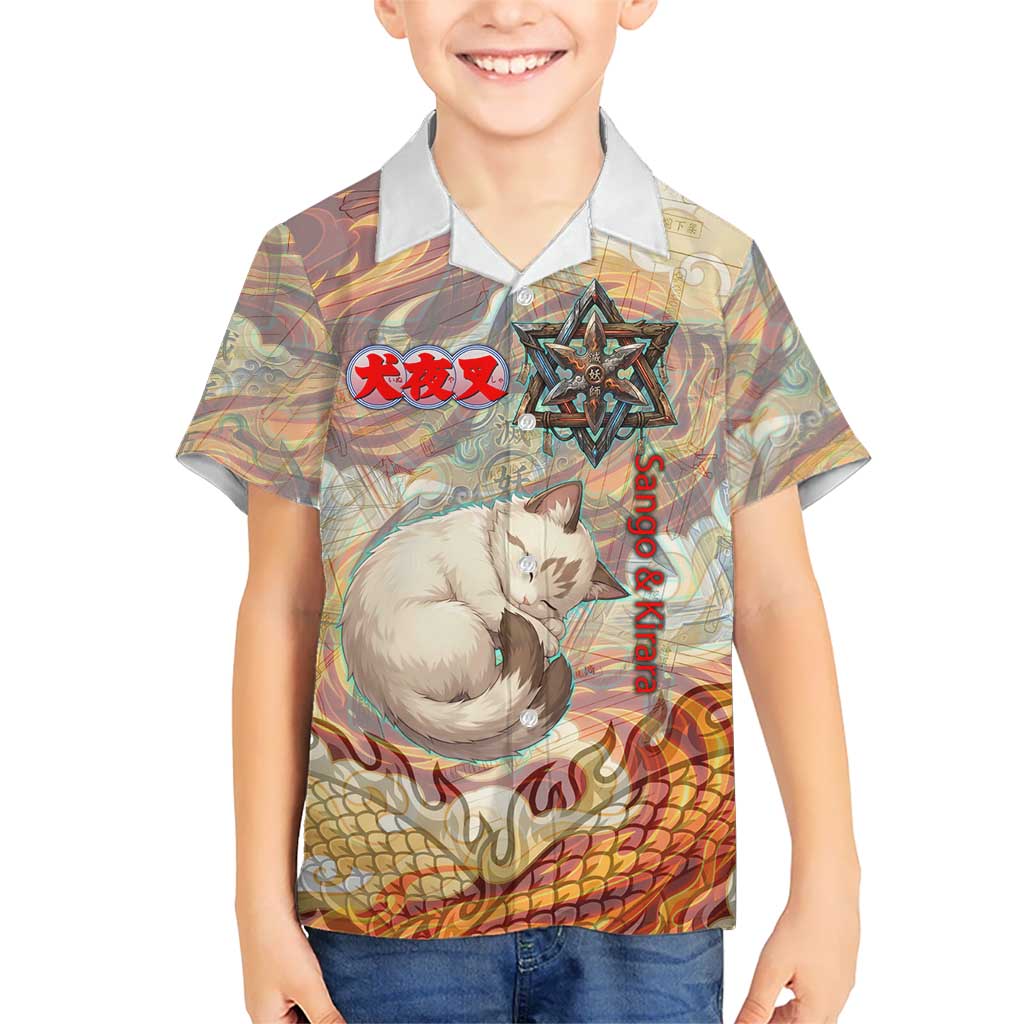 Sango and Kirara Inuyasha Series Hawaiian Shirt Mythical Anime Style with Flame and Scale Motif