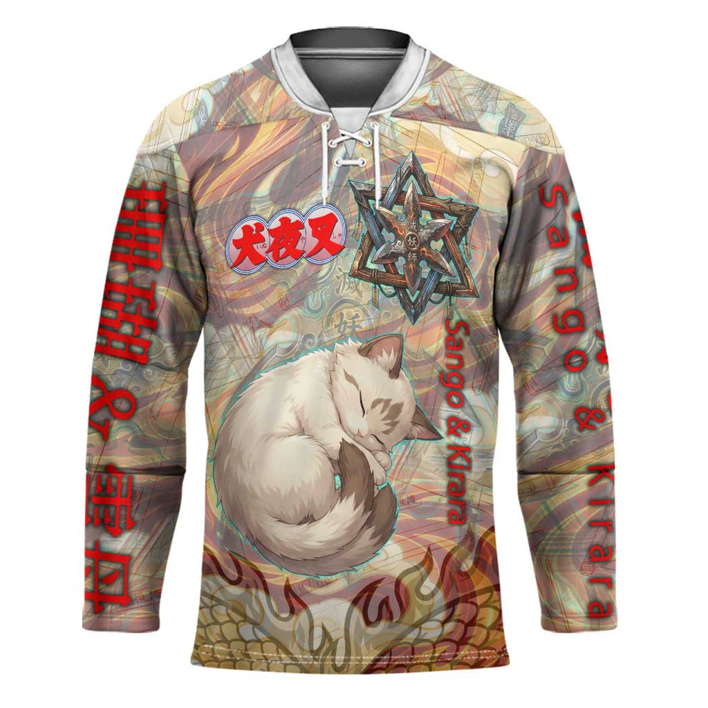 Sango and Kirara Inuyasha Series Hockey Jersey Mythical Anime Style with Flame and Scale Motif