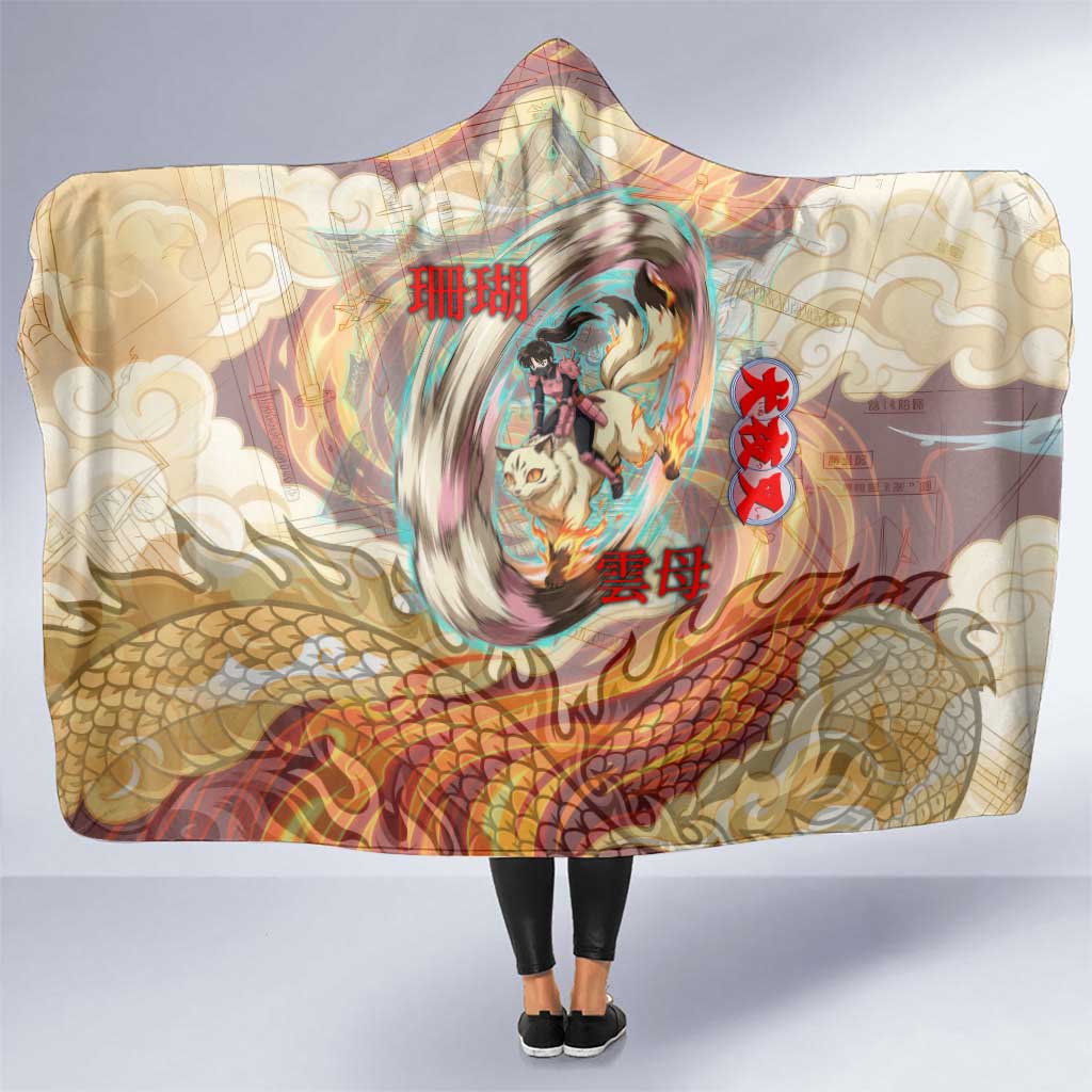 Sango and Kirara Inuyasha Series Hooded Blanket Mythical Anime Style with Flame and Scale Motif