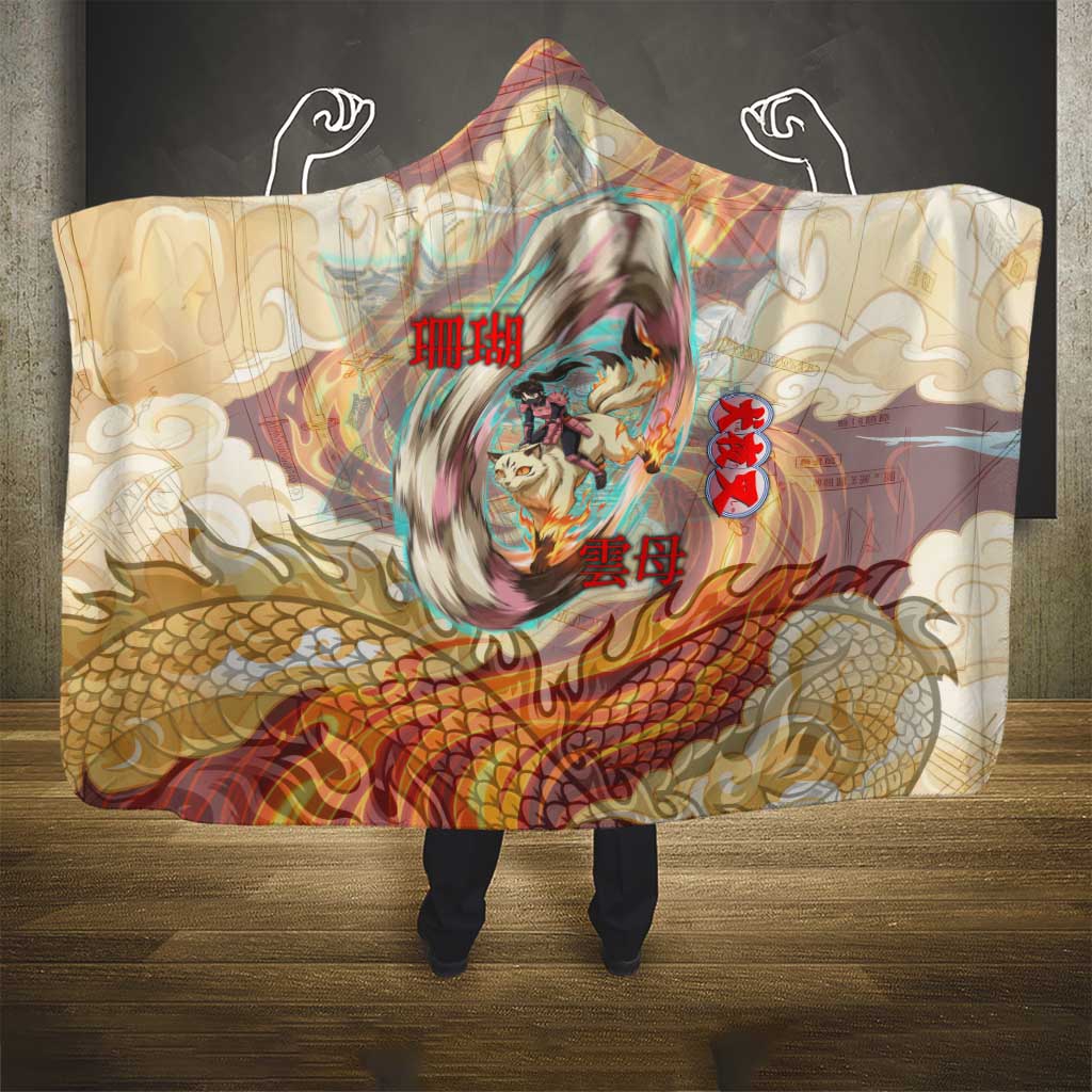 Sango and Kirara Inuyasha Series Hooded Blanket Mythical Anime Style with Flame and Scale Motif