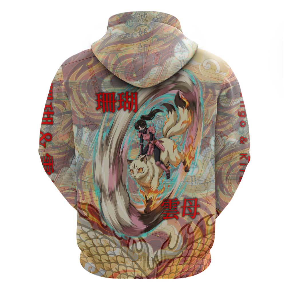 Sango and Kirara Inuyasha Series Hoodie Mythical Anime Style with Flame and Scale Motif