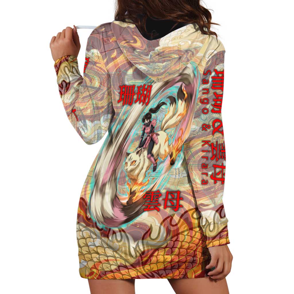 Sango and Kirara Inuyasha Series Hoodie Dress Mythical Anime Style with Flame and Scale Motif