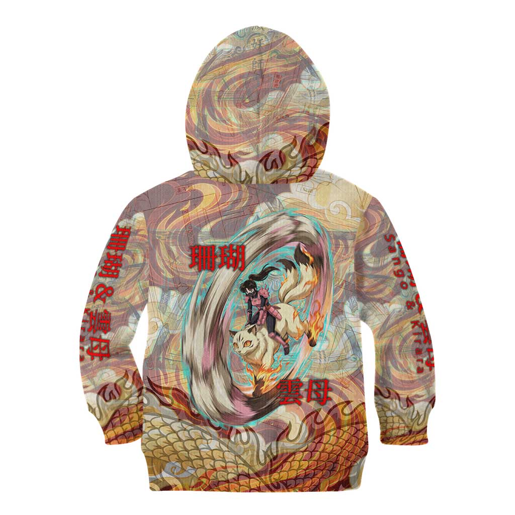 Sango and Kirara Inuyasha Series Kid Hoodie Mythical Anime Style with Flame and Scale Motif