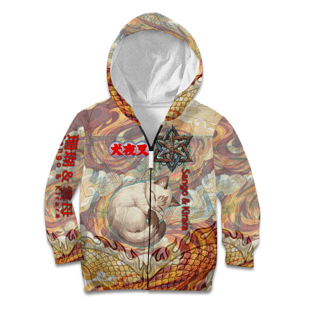 Sango and Kirara Inuyasha Series Kid Hoodie Mythical Anime Style with Flame and Scale Motif