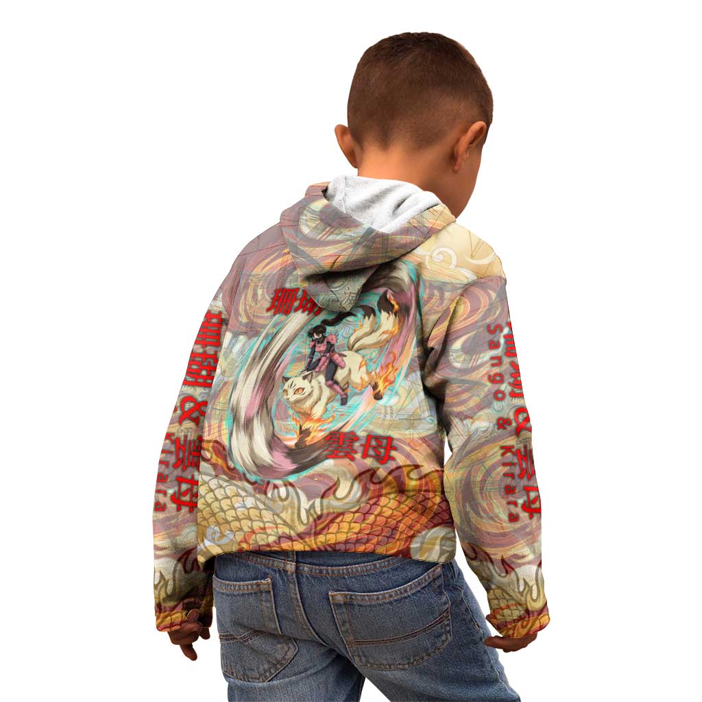 Sango and Kirara Inuyasha Series Kid Hoodie Mythical Anime Style with Flame and Scale Motif