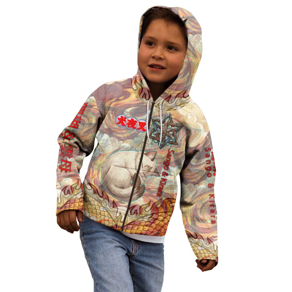 Sango and Kirara Inuyasha Series Kid Hoodie Mythical Anime Style with Flame and Scale Motif