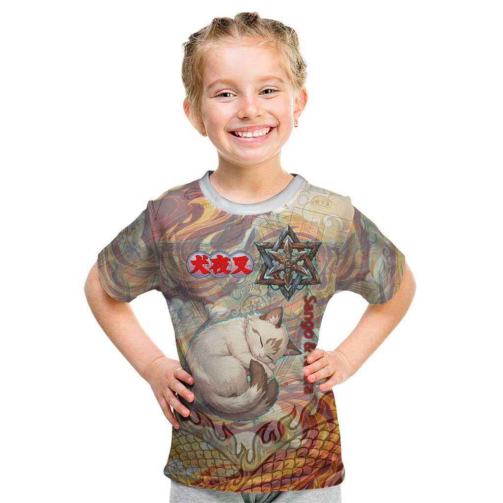 Sango and Kirara Inuyasha Series Kid T Shirt Mythical Anime Style with Flame and Scale Motif