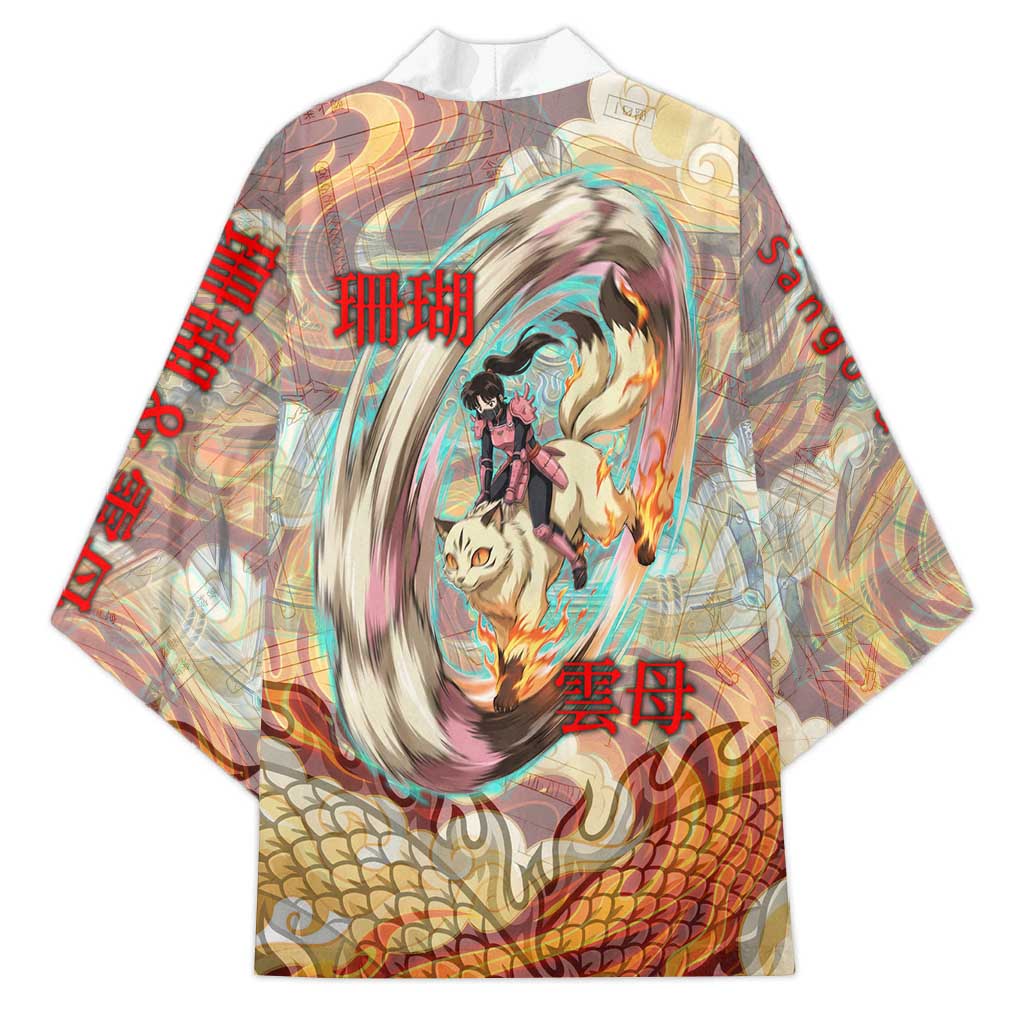 Sango and Kirara Inuyasha Series Kimono Mythical Anime Style with Flame and Scale Motif