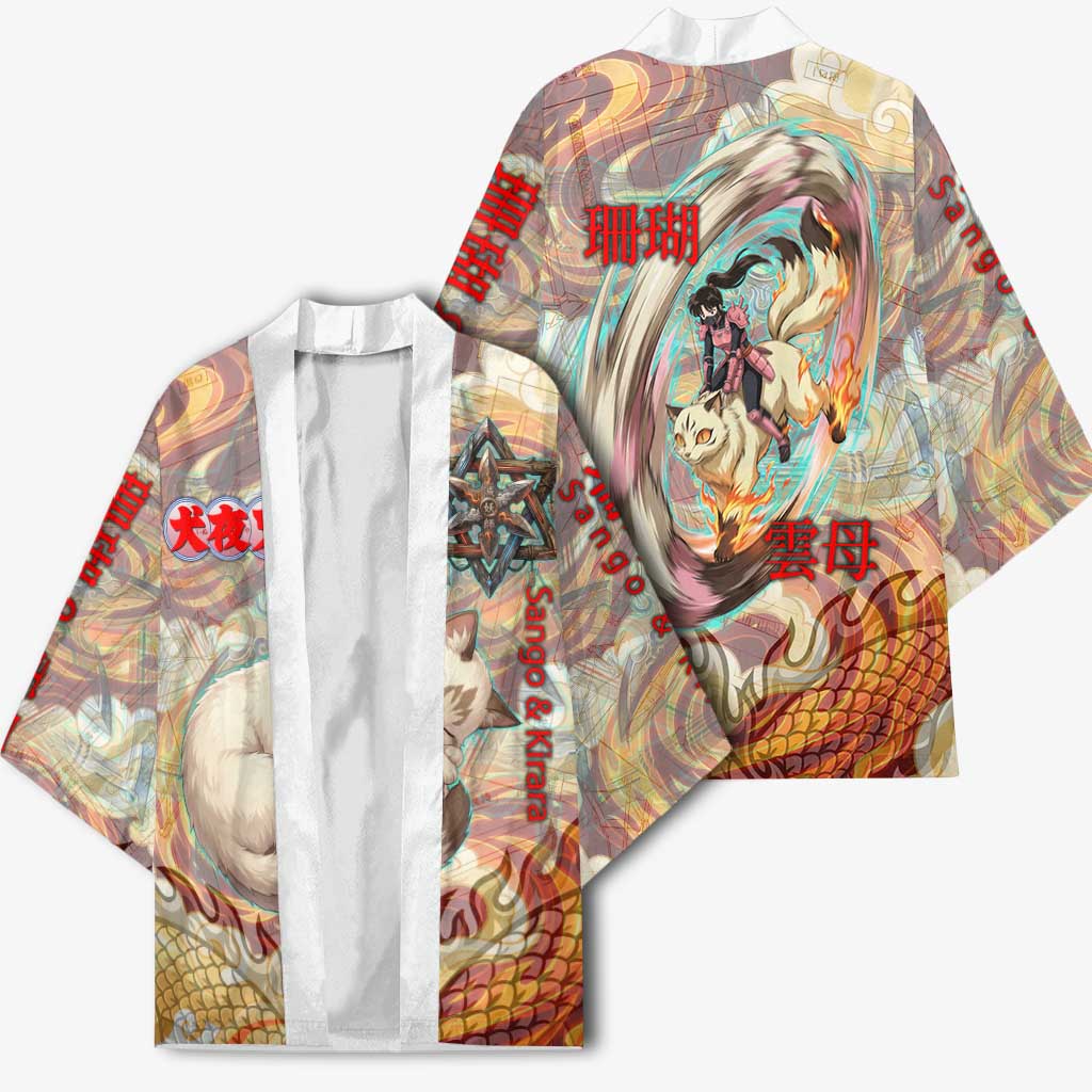 Sango and Kirara Inuyasha Series Kimono Mythical Anime Style with Flame and Scale Motif
