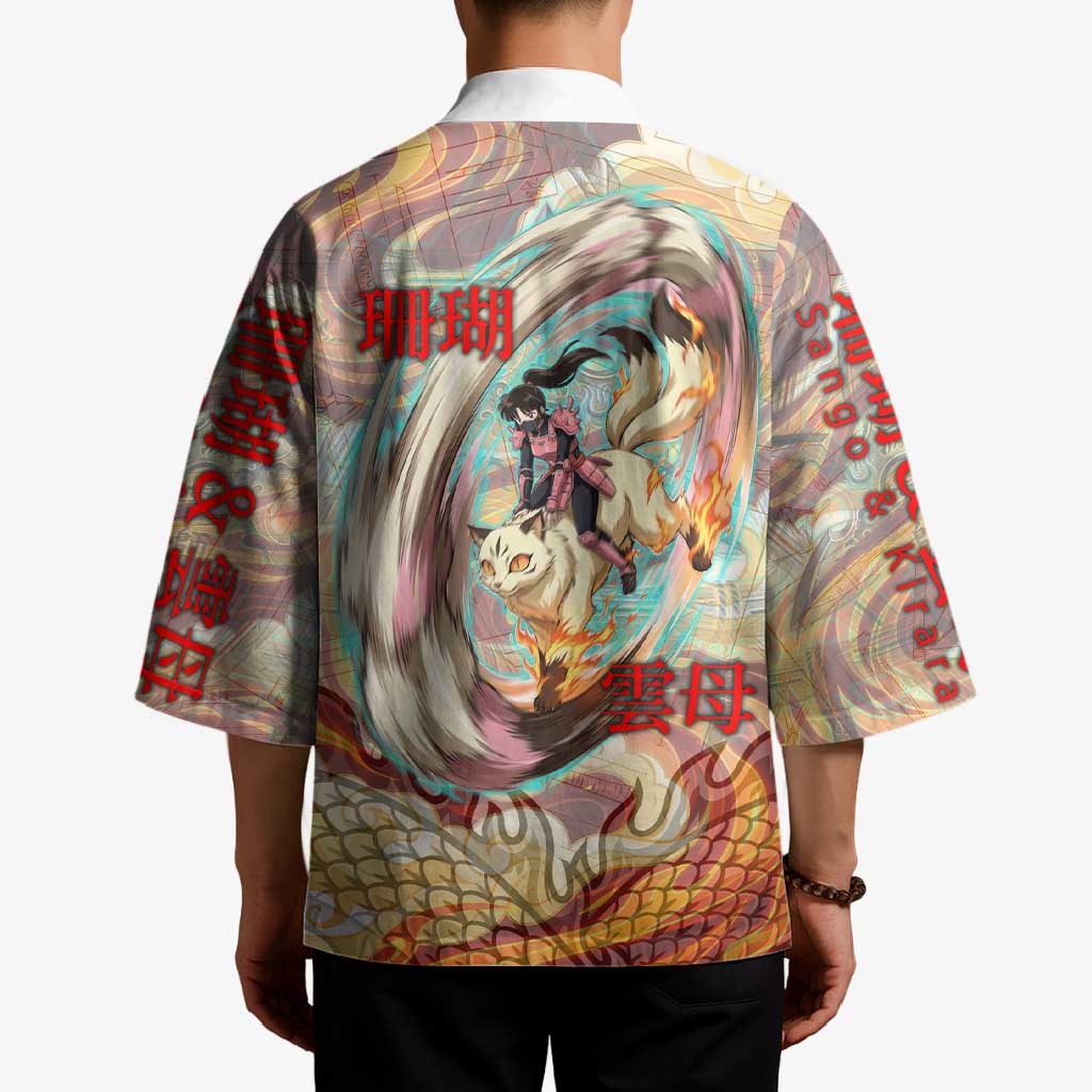 Sango and Kirara Inuyasha Series Kimono Mythical Anime Style with Flame and Scale Motif