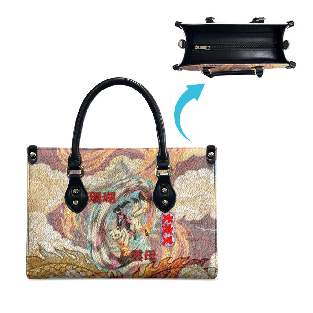 Sango and Kirara Inuyasha Series Leather Bag Mythical Anime Style with Flame and Scale Motif