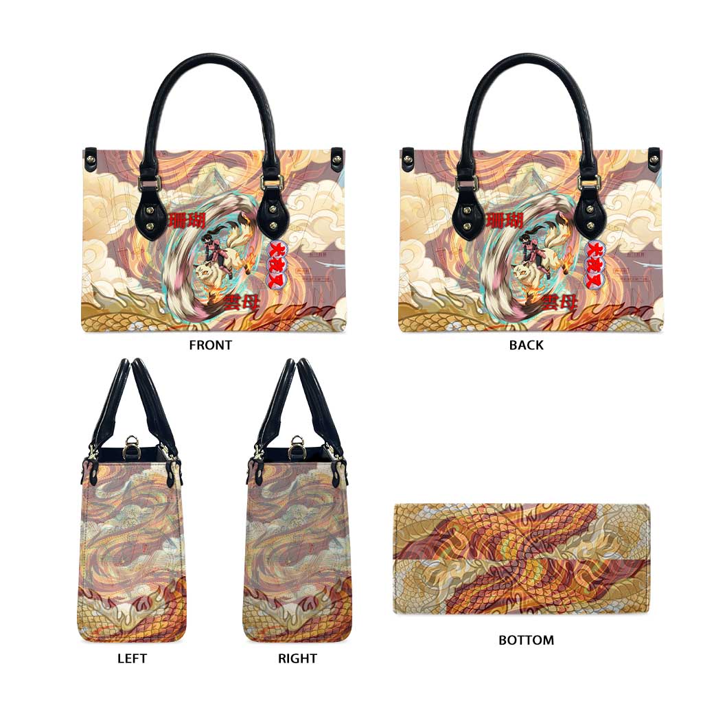 Sango and Kirara Inuyasha Series Leather Bag Mythical Anime Style with Flame and Scale Motif