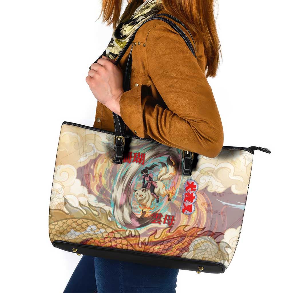 Sango and Kirara Inuyasha Series Leather Tote Bag Mythical Anime Style with Flame and Scale Motif