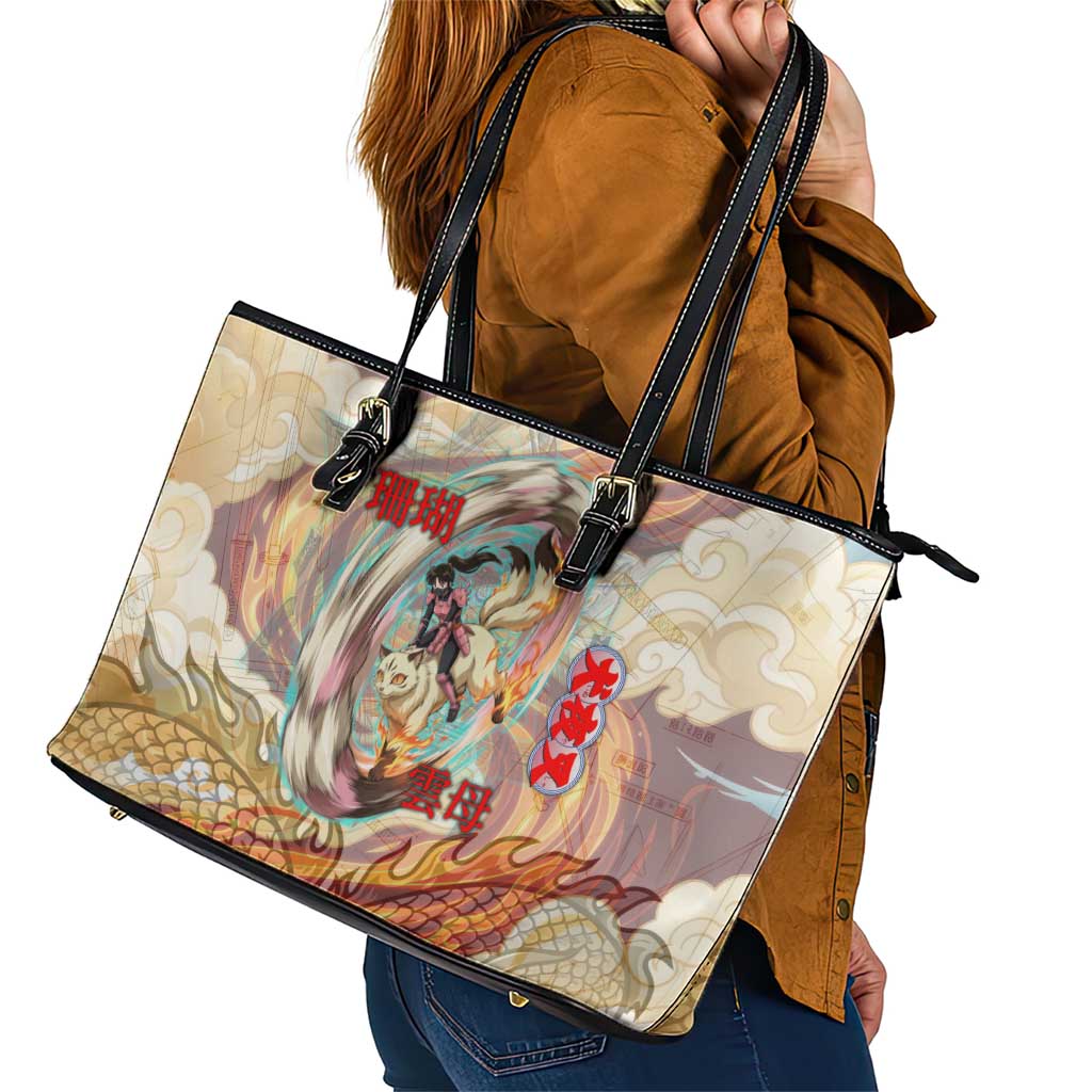 Sango and Kirara Inuyasha Series Leather Tote Bag Mythical Anime Style with Flame and Scale Motif