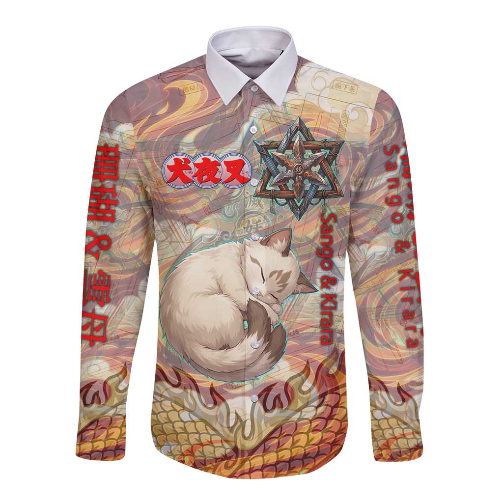 Sango and Kirara Inuyasha Series Long Sleeve Button Shirt Mythical Anime Style with Flame and Scale Motif