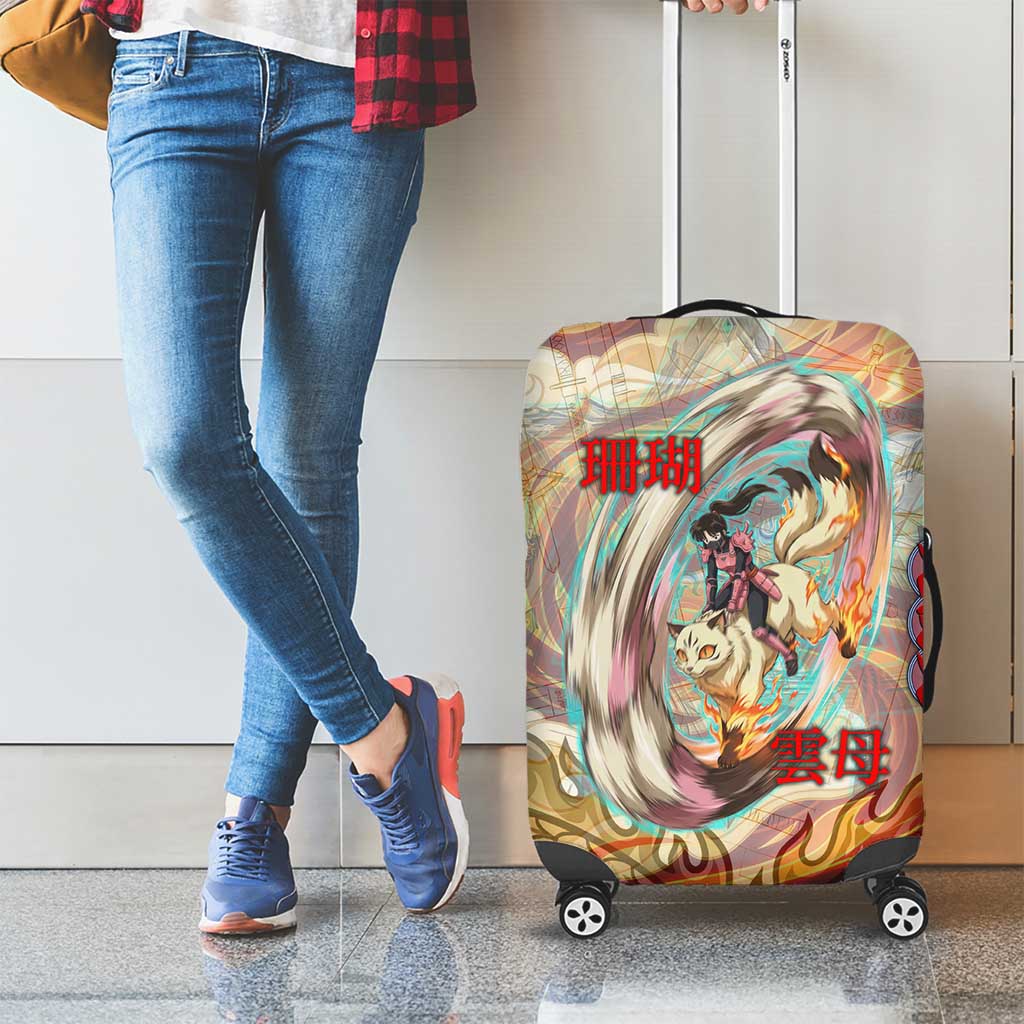 Sango and Kirara Inuyasha Series Luggage Cover Mythical Anime Style with Flame and Scale Motif