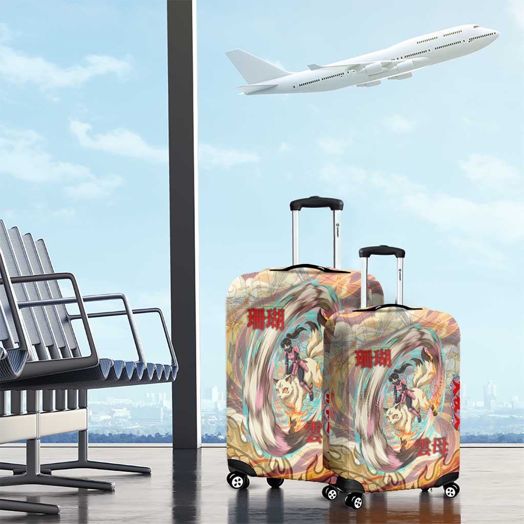 Sango and Kirara Inuyasha Series Luggage Cover Mythical Anime Style with Flame and Scale Motif