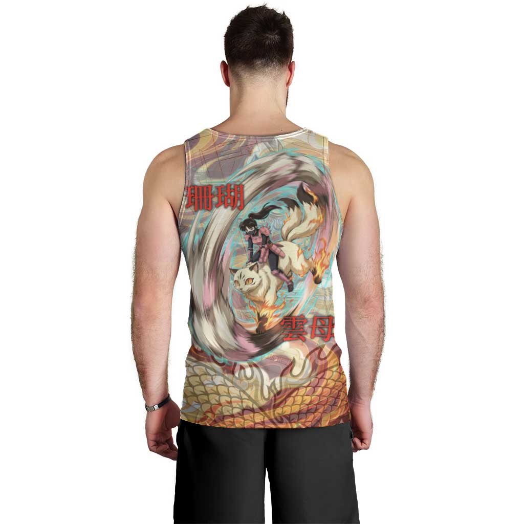 Sango and Kirara Inuyasha Series Men Tank Top Mythical Anime Style with Flame and Scale Motif
