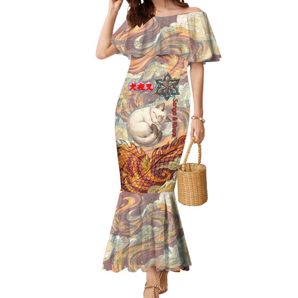 Sango and Kirara Inuyasha Series Mermaid Dress Mythical Anime Style with Flame and Scale Motif