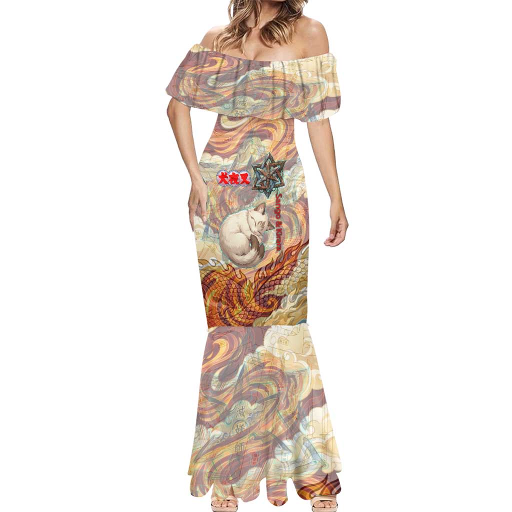Sango and Kirara Inuyasha Series Mermaid Dress Mythical Anime Style with Flame and Scale Motif
