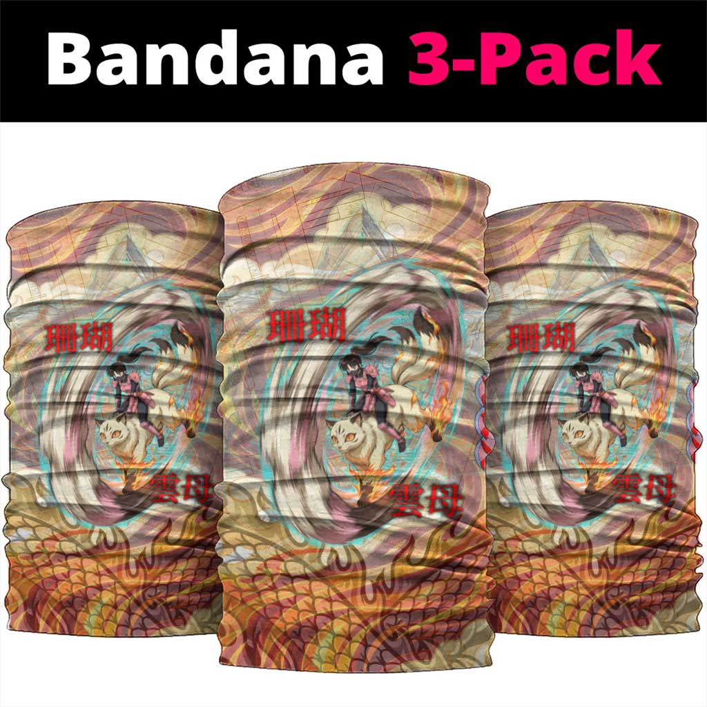 Sango and Kirara Inuyasha Series Neck Gaiter Mythical Anime Style with Flame and Scale Motif