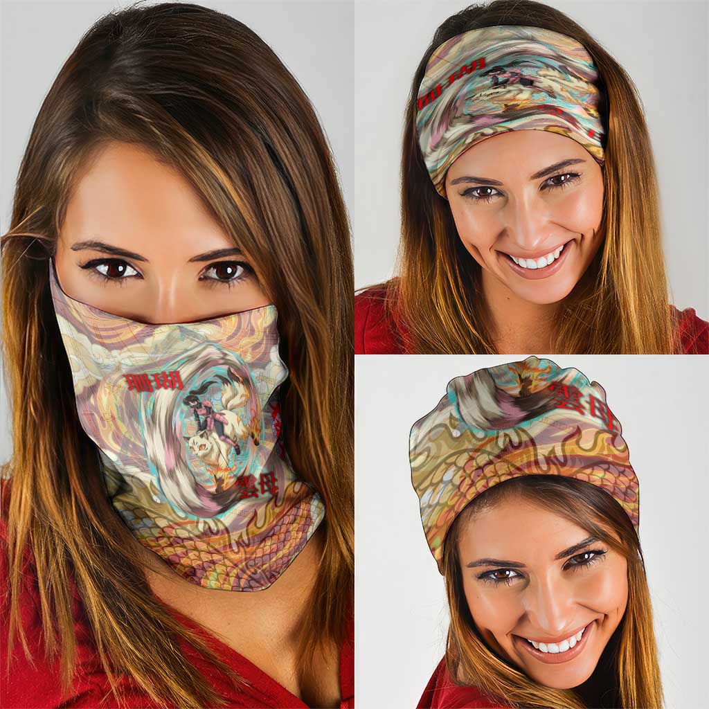 Sango and Kirara Inuyasha Series Neck Gaiter Mythical Anime Style with Flame and Scale Motif