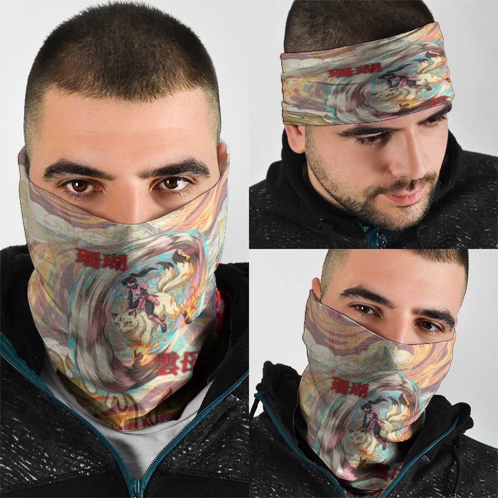 Sango and Kirara Inuyasha Series Neck Gaiter Mythical Anime Style with Flame and Scale Motif