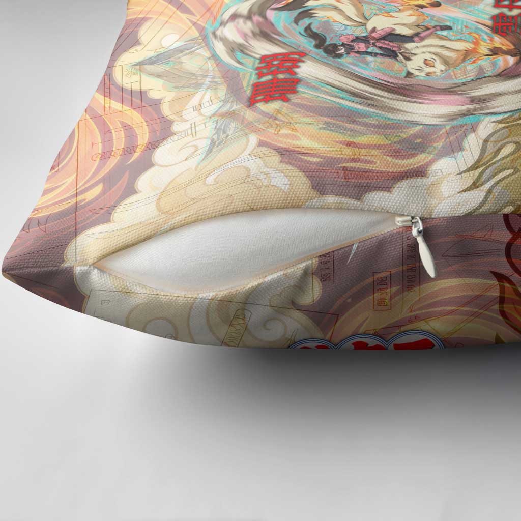 Sango and Kirara Inuyasha Series Pillow Cover Mythical Anime Style with Flame and Scale Motif