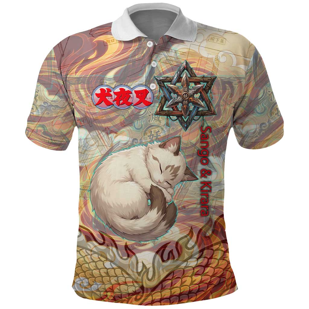 Sango and Kirara Inuyasha Series Polo Shirt Mythical Anime Style with Flame and Scale Motif