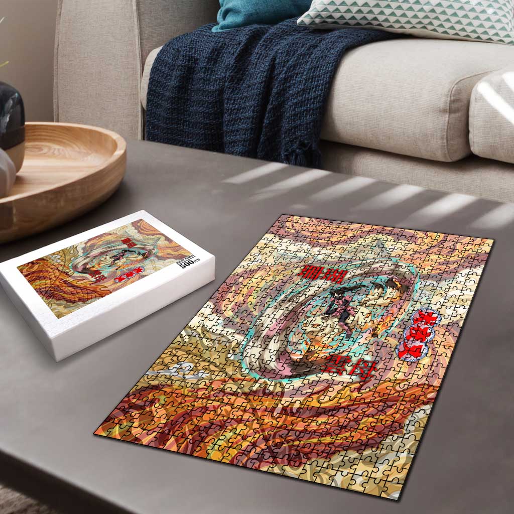 Sango and Kirara Inuyasha Series Puzzle Mythical Anime Style with Flame and Scale Motif
