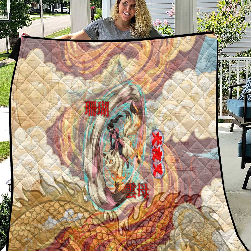 Sango and Kirara Inuyasha Series Quilt Mythical Anime Style with Flame and Scale Motif