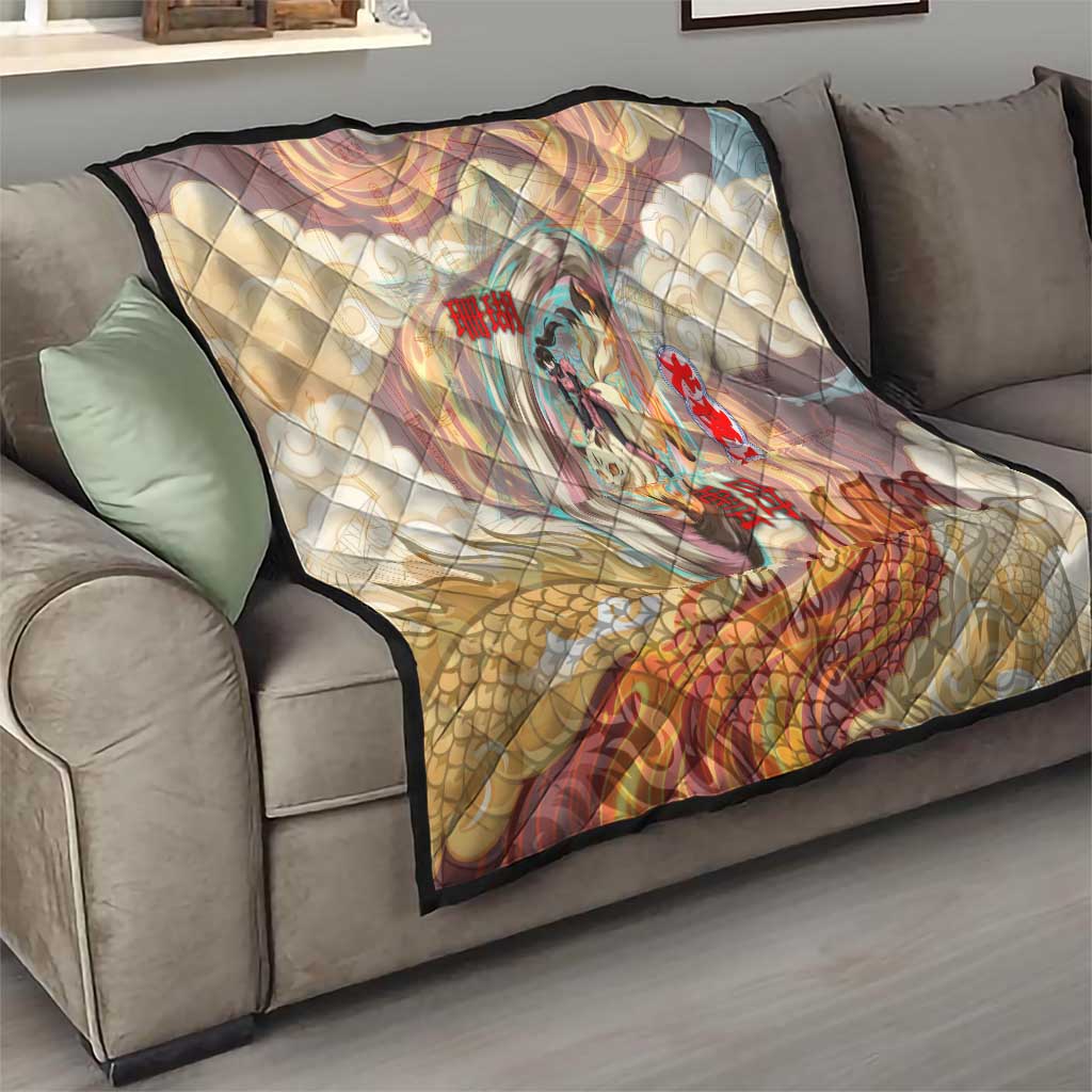 Sango and Kirara Inuyasha Series Quilt Mythical Anime Style with Flame and Scale Motif
