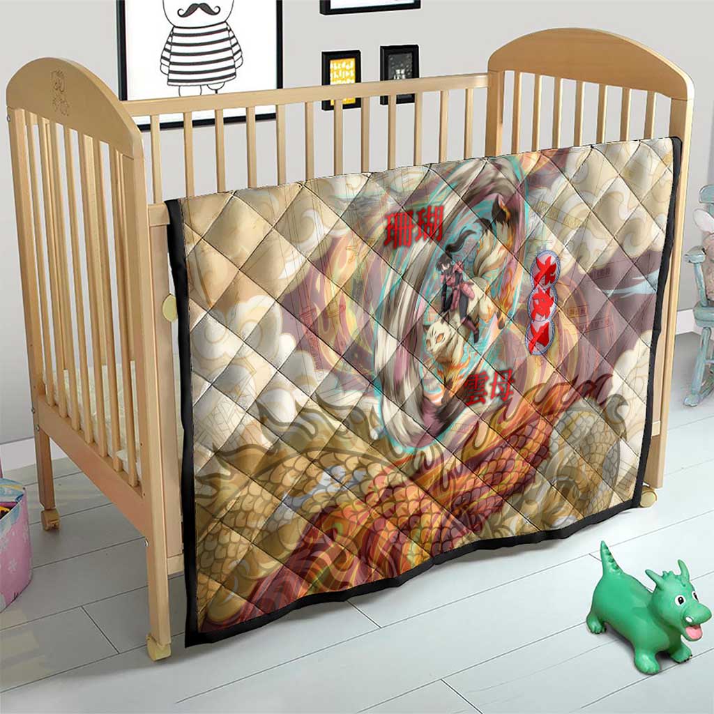 Sango and Kirara Inuyasha Series Quilt Mythical Anime Style with Flame and Scale Motif