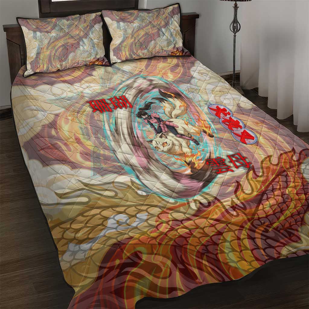 Sango and Kirara Inuyasha Series Quilt Bed Set Mythical Anime Style with Flame and Scale Motif