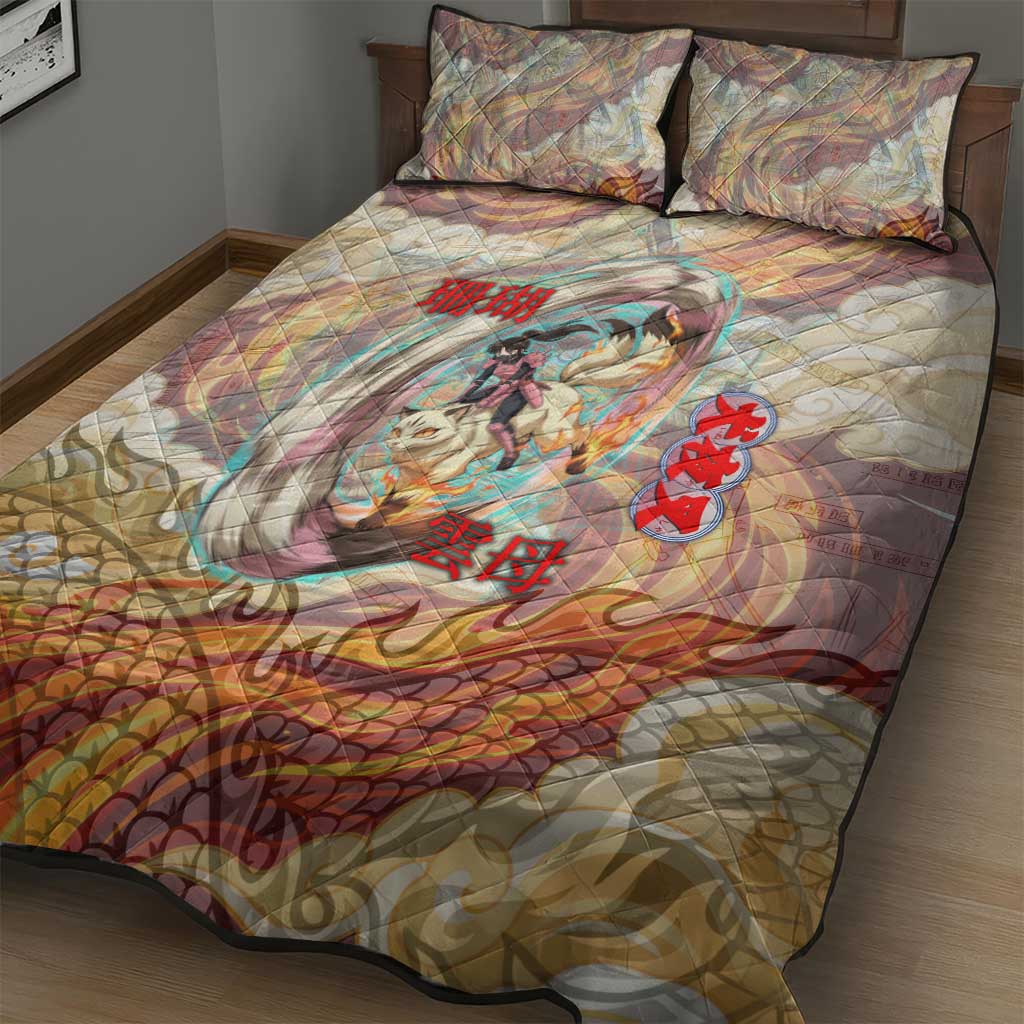 Sango and Kirara Inuyasha Series Quilt Bed Set Mythical Anime Style with Flame and Scale Motif