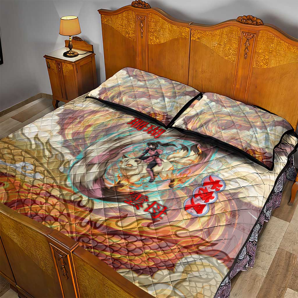 Sango and Kirara Inuyasha Series Quilt Bed Set Mythical Anime Style with Flame and Scale Motif