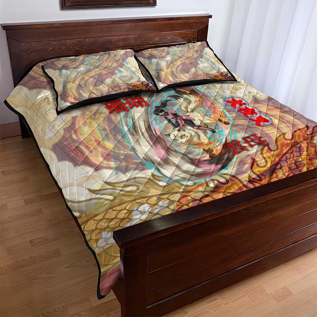 Sango and Kirara Inuyasha Series Quilt Bed Set Mythical Anime Style with Flame and Scale Motif