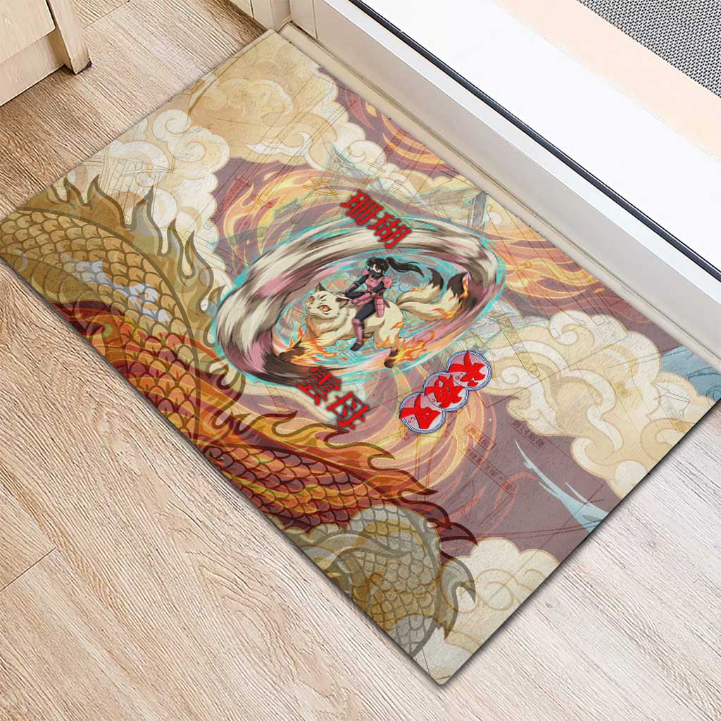 Sango and Kirara Inuyasha Series Rubber Doormat Mythical Anime Style with Flame and Scale Motif