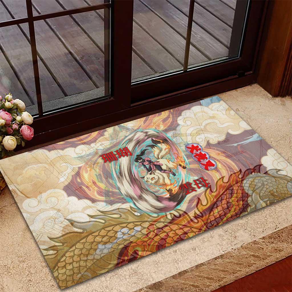 Sango and Kirara Inuyasha Series Rubber Doormat Mythical Anime Style with Flame and Scale Motif
