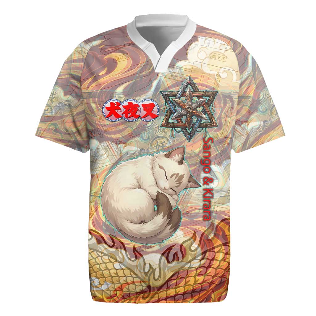 Sango and Kirara Inuyasha Series Rugby Jersey Mythical Anime Style with Flame and Scale Motif