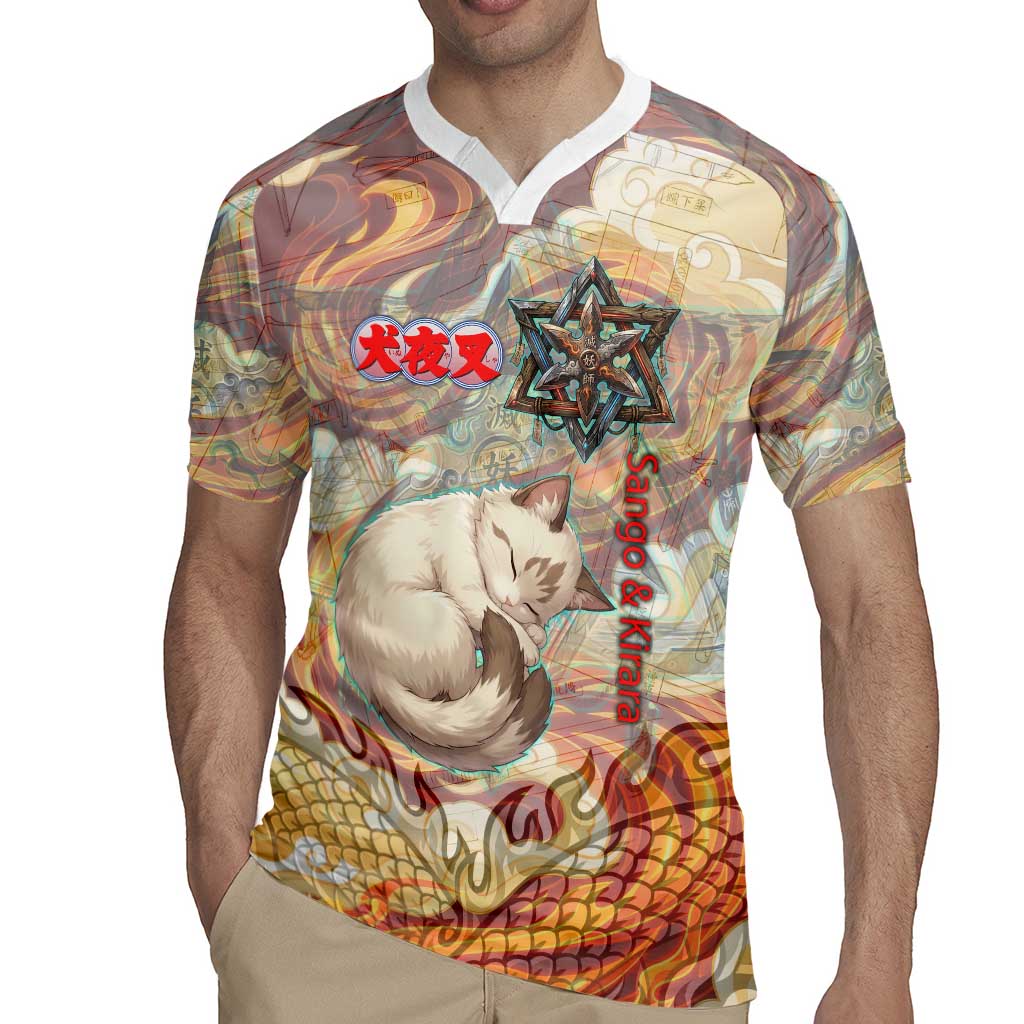 Sango and Kirara Inuyasha Series Rugby Jersey Mythical Anime Style with Flame and Scale Motif