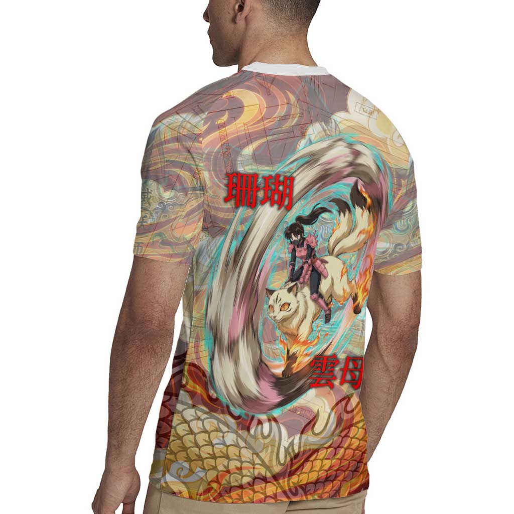 Sango and Kirara Inuyasha Series Rugby Jersey Mythical Anime Style with Flame and Scale Motif