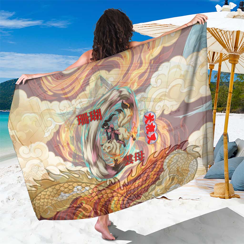 Sango and Kirara Inuyasha Series Sarong Mythical Anime Style with Flame and Scale Motif