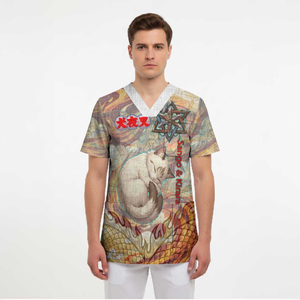 Sango and Kirara Inuyasha Series Scrub Top Mythical Anime Style with Flame and Scale Motif