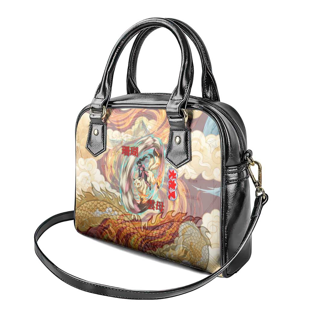 Sango and Kirara Inuyasha Series Shoulder Handbag Mythical Anime Style with Flame and Scale Motif