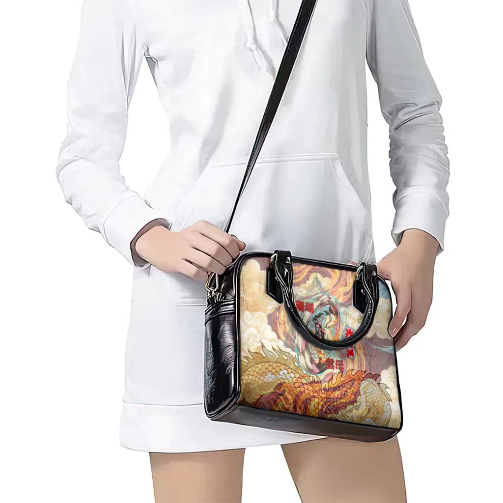 Sango and Kirara Inuyasha Series Shoulder Handbag Mythical Anime Style with Flame and Scale Motif