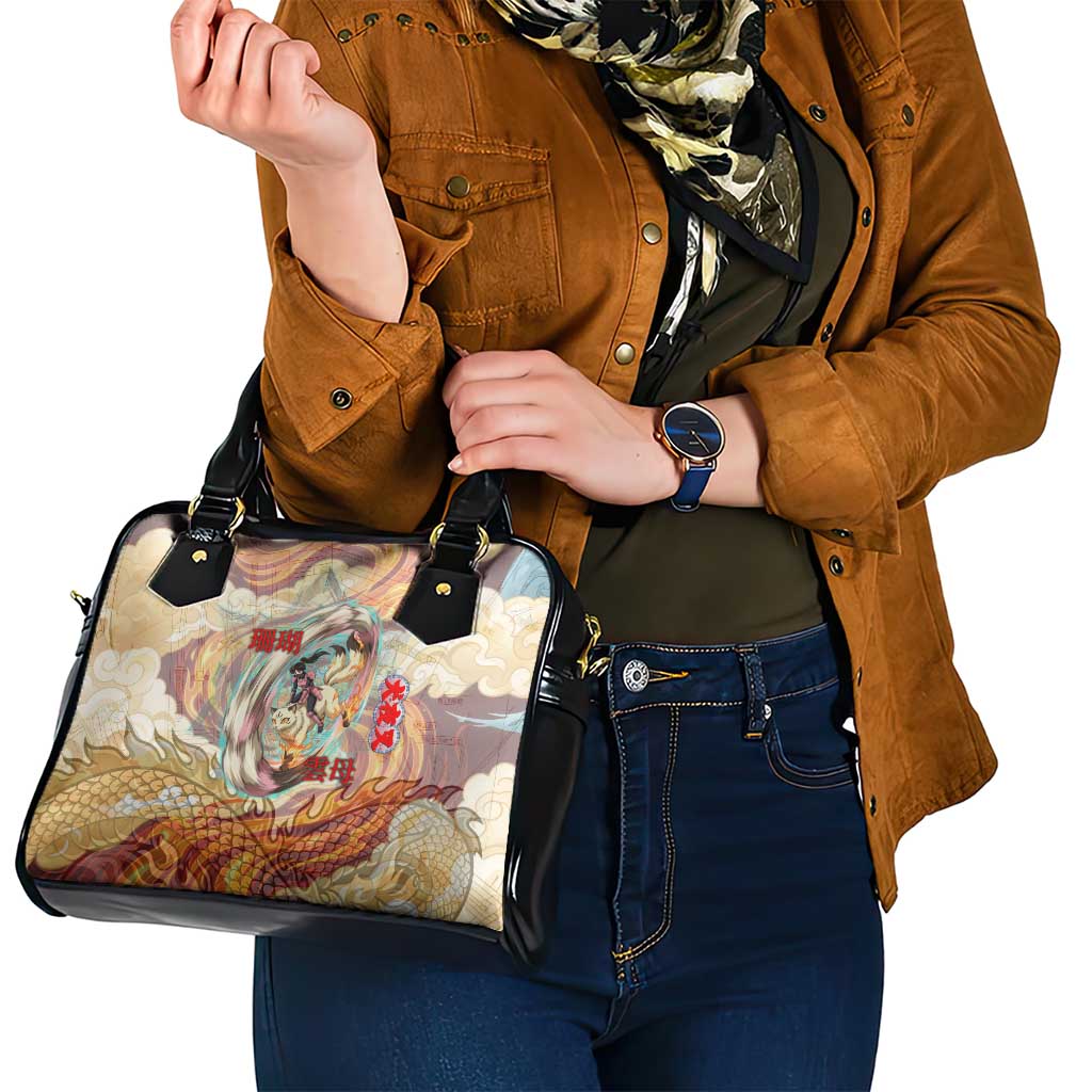 Sango and Kirara Inuyasha Series Shoulder Handbag Mythical Anime Style with Flame and Scale Motif